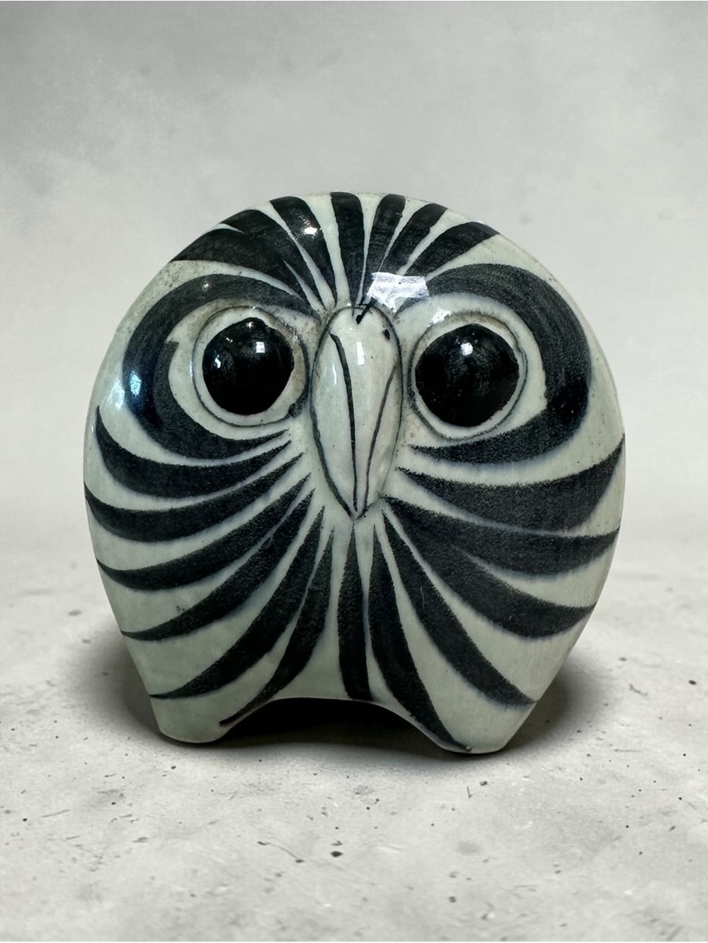 Vintage Tonala Mexican Folk Art Owl Hand Painted Ceramic Pottery 3.5" Figurine